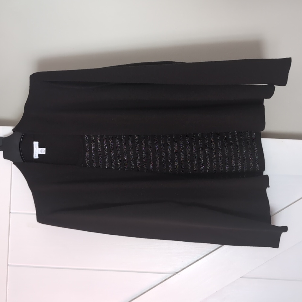 Charter Club Black Open Front Long Sleeve Top With Attached Cami Sz Large